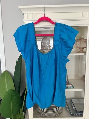 Lilly Pulitzer Bright Blue Ruffle Sleeve Scoop Top